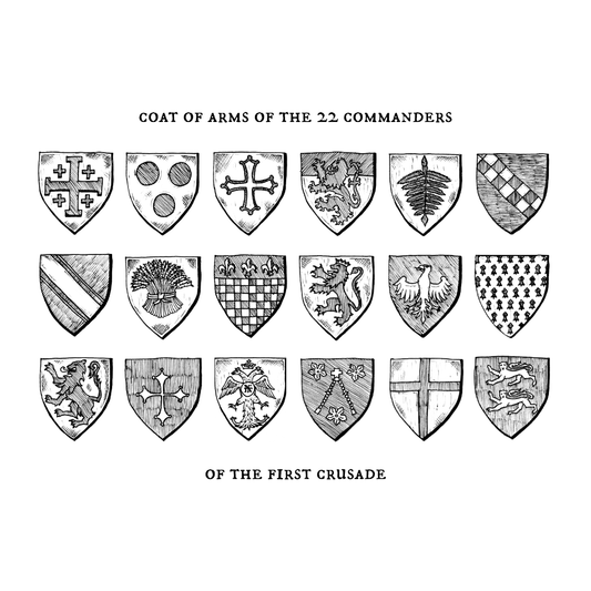 Coat of arms of the 22 commanders of the First Crusade